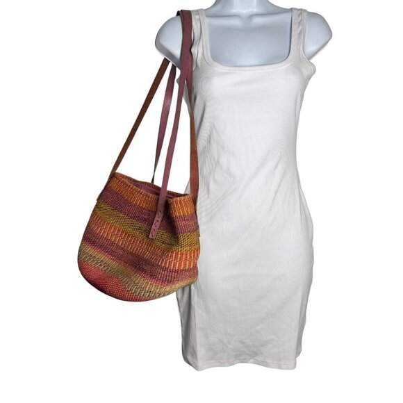 Vintage Woven Sisal Market Basket Tote Bag Leather Drawstring Closure Raffia - Picture 10 of 16